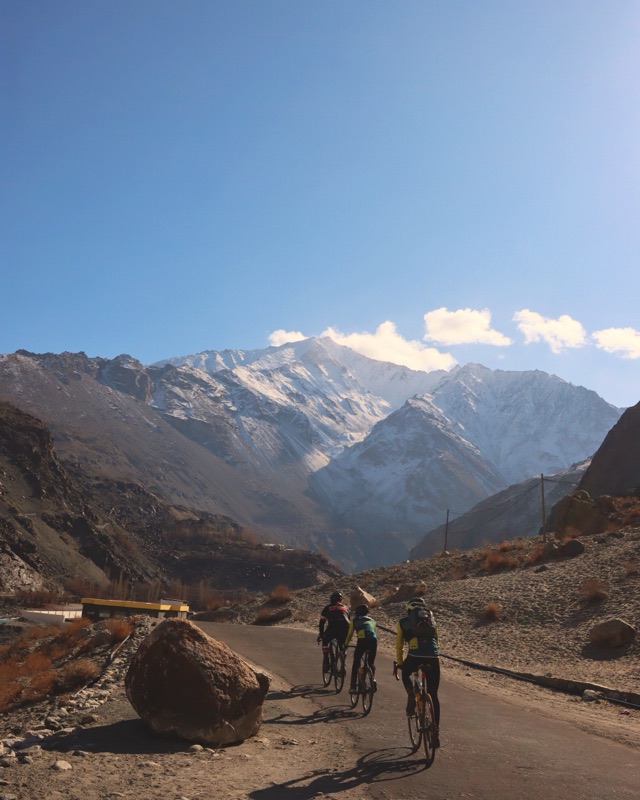 The three riders taking a break together